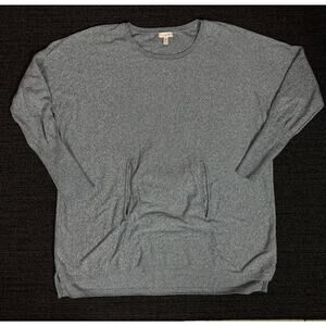 Garnet Hill Womens Sweater Organic Cotton Blue Heathered Kangaroo Pocket Size XL